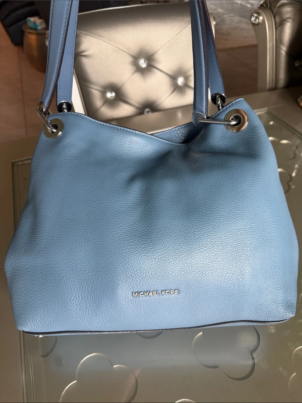 MICHAEL KORS Raven Large Leather Shoulder Bag Dusty Blue